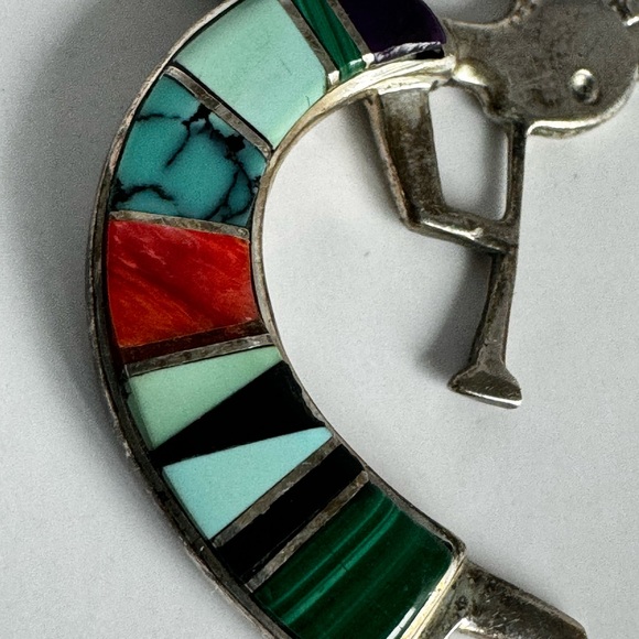VTG Kokopelli Native American Pendant Sterling Multi Stone Inlay TSF MM - Picture 6 of 10
